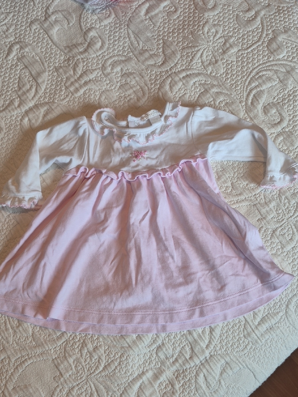 Kissy Kissy girls size 0-3 months long sleeve dress rose design picot trim VVGUC
